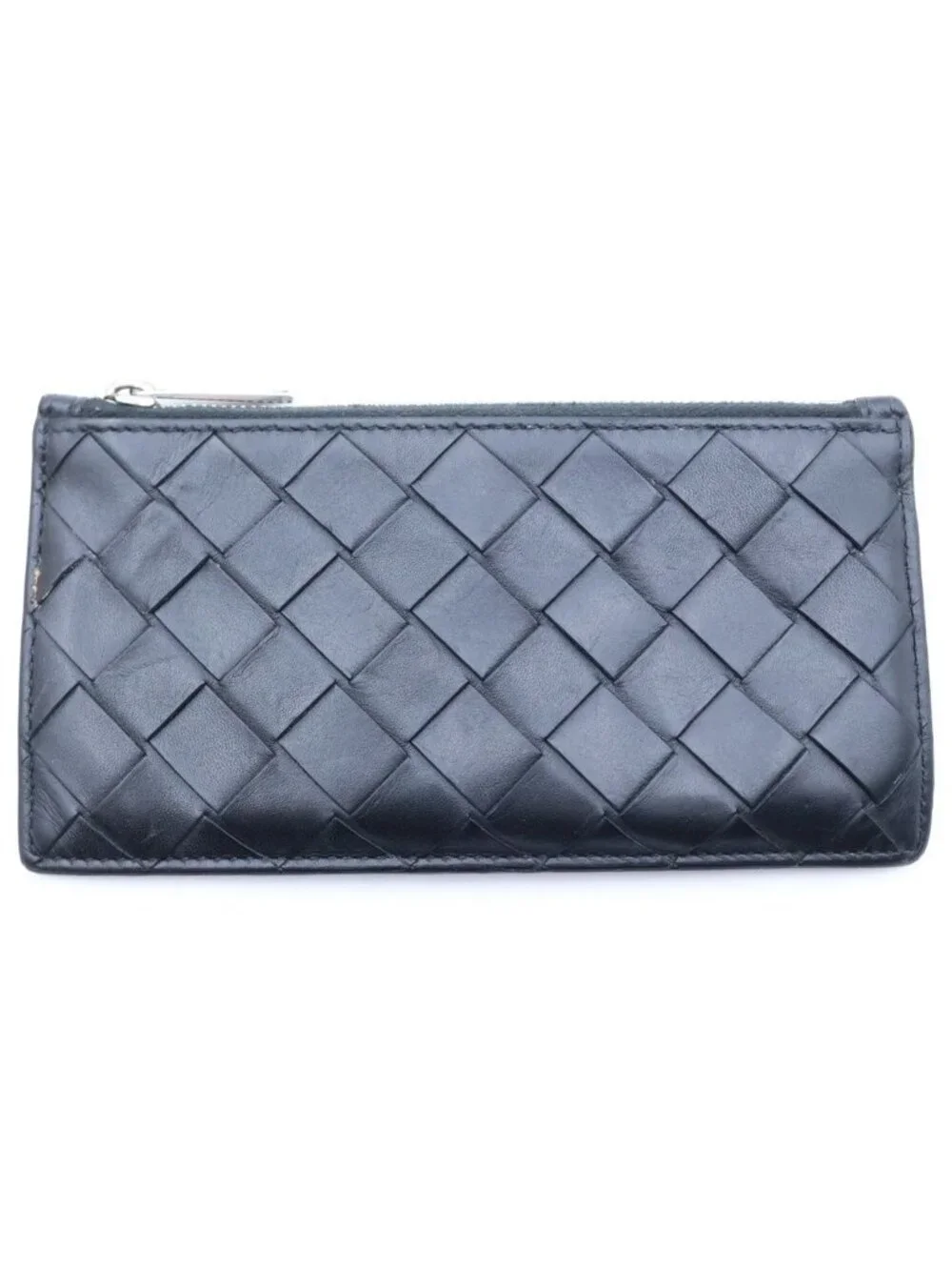 Bottega Veneta Intrecciato Leather Zippered Card Case Black Red